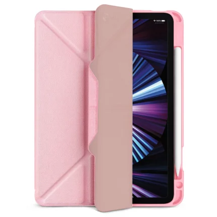 JTLEGEND AMOS 布紋 2020 iPad Air 4 (10.9 吋) 含筆槽支架保護套, 櫻花粉