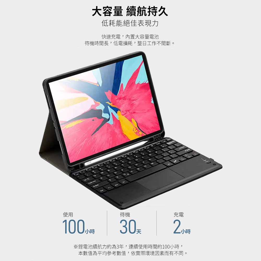 Mltix 觸控板聰穎鍵盤 2019 iPad 7 (10.2 吋) 含筆槽保護殼, 黑