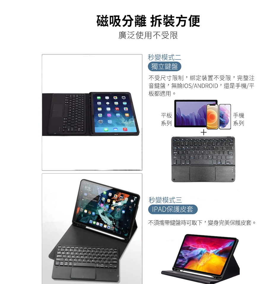 Mltix 觸控板聰穎鍵盤 2019 iPad 7 (10.2 吋) 含筆槽保護殼, 黑