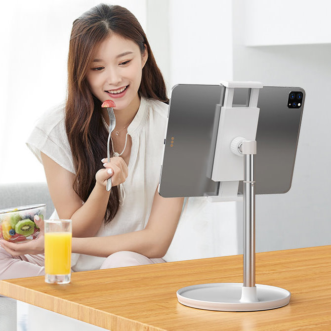 JOPREE X18 夾式高度可伸縮 12.9吋 以下通用 iPad 桌面支架, 白