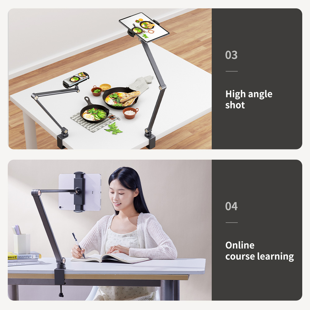 JOPREE CT07 夾式雙軸可調整 12.9吋 以下通用 iPad 懸臂支架, 太空灰