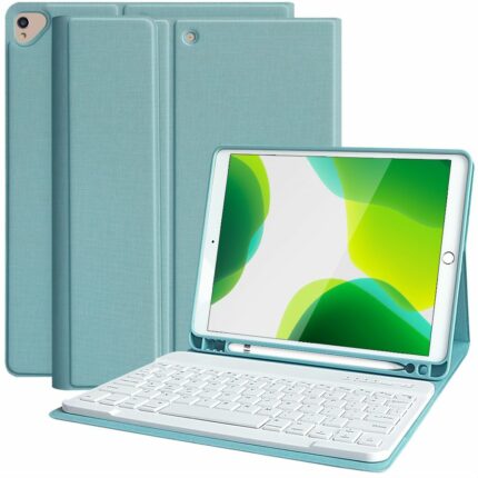 MLTIX 聰穎鍵盤 2021 iPad 9 (10.2 吋) 含筆槽保護殼 - 繁體, 湖水綠