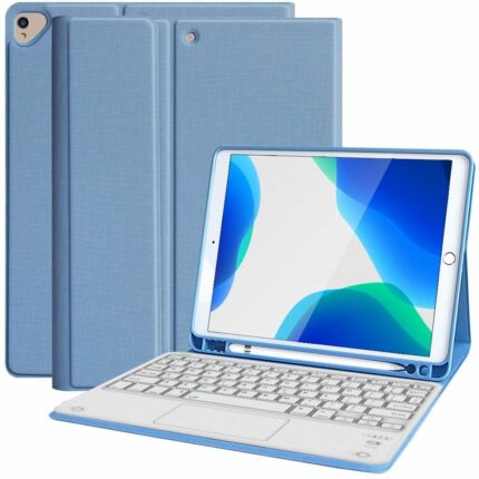 MLTIX 觸控板聰穎鍵盤 2021 iPad 9 (10.2 吋) 含筆槽保護殼 - 繁體, 天空藍