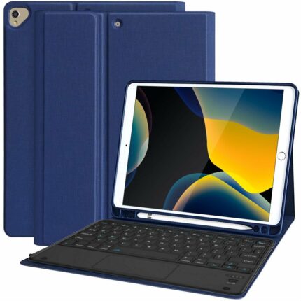 MLTIX 觸控板聰穎鍵盤 2021 iPad 9 (10.2 吋) 含筆槽保護殼 - 繁體, 深藍