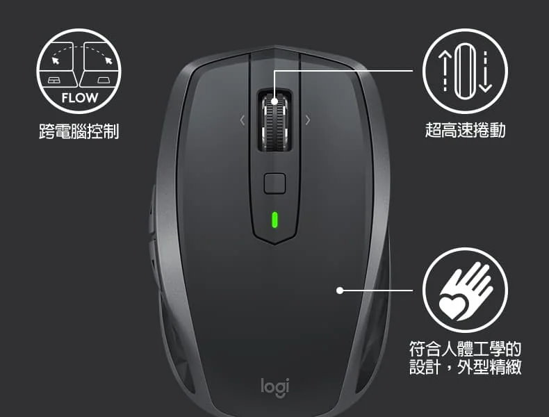 Logitech 羅技 MX Anywhere 2S 跨平台平板 藍牙無線滑鼠, 黑