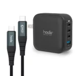hoda 四孔 GaN 氮化鎵 100W PD/QC 快速充電器 + 100W Type-C to USB-C 充電線, 黑