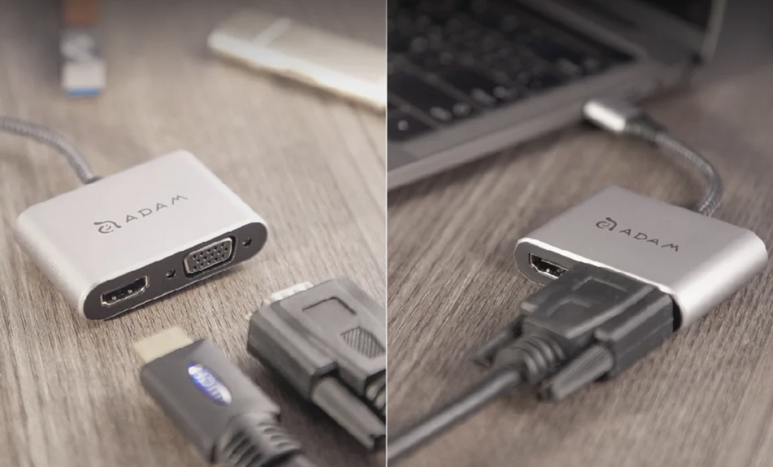 ADAM 亞果元素 HUB VH1 支援 USB-C o VGA / HDMI 二合一顯示轉接器, 太空灰