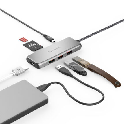 ADAM 亞果元素 HUB A07 支援 USB-C Gen2 七合一多功能高速集線器, 太空灰