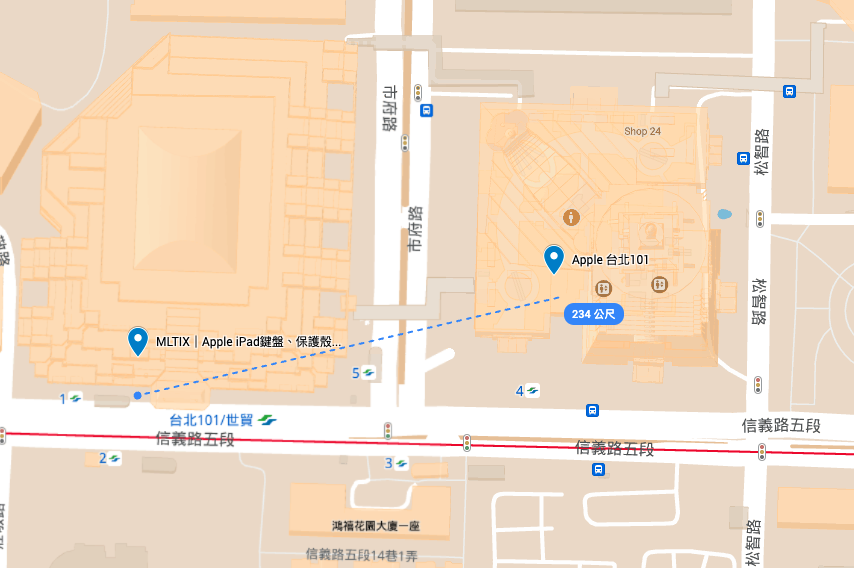 Apple 台北101直營店步行至MLTIX台北信義體驗門市