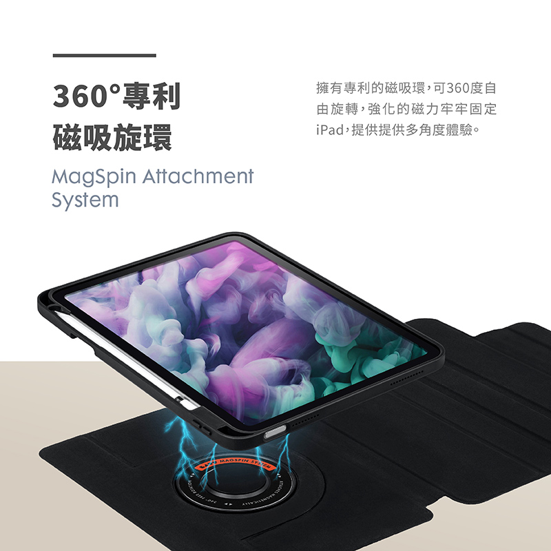 LAUT Prestige Folio MG 可拆式含筆槽 2020 iPad Air 4 (10.9 吋) 透明背板多功能保護殼, 黑