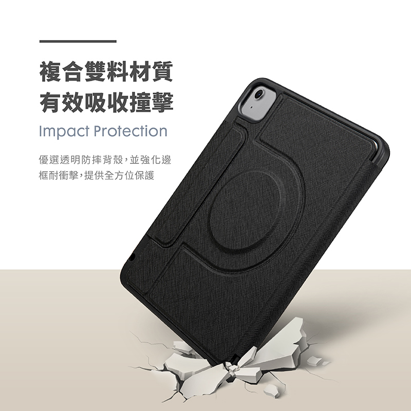 LAUT Prestige Folio MG 可拆式含筆槽 2020 iPad Air 4 (10.9 吋) 透明背板多功能保護殼, 黑