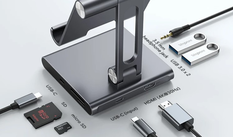 ESR 億色 8合1 USB-C 支援 USB-C HUB 桌面站立支架, 銀色