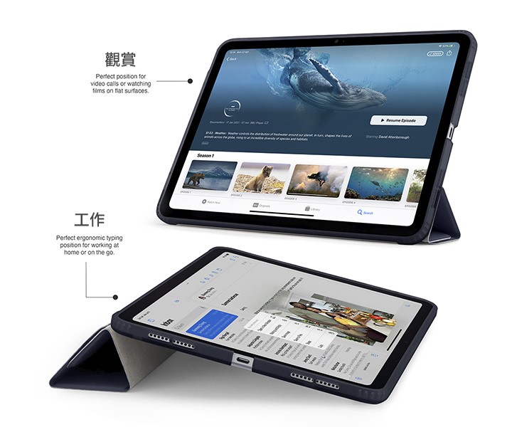 Pipetto Origami TPU 2024 iPad Pro (13吋, M4) 多角度支架保護殼, 深藍