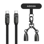 AIDOGA 子彈系列 手機掛繩 USB-C to 支援 USB-C PD60W充電線 - 1.2M, 黑