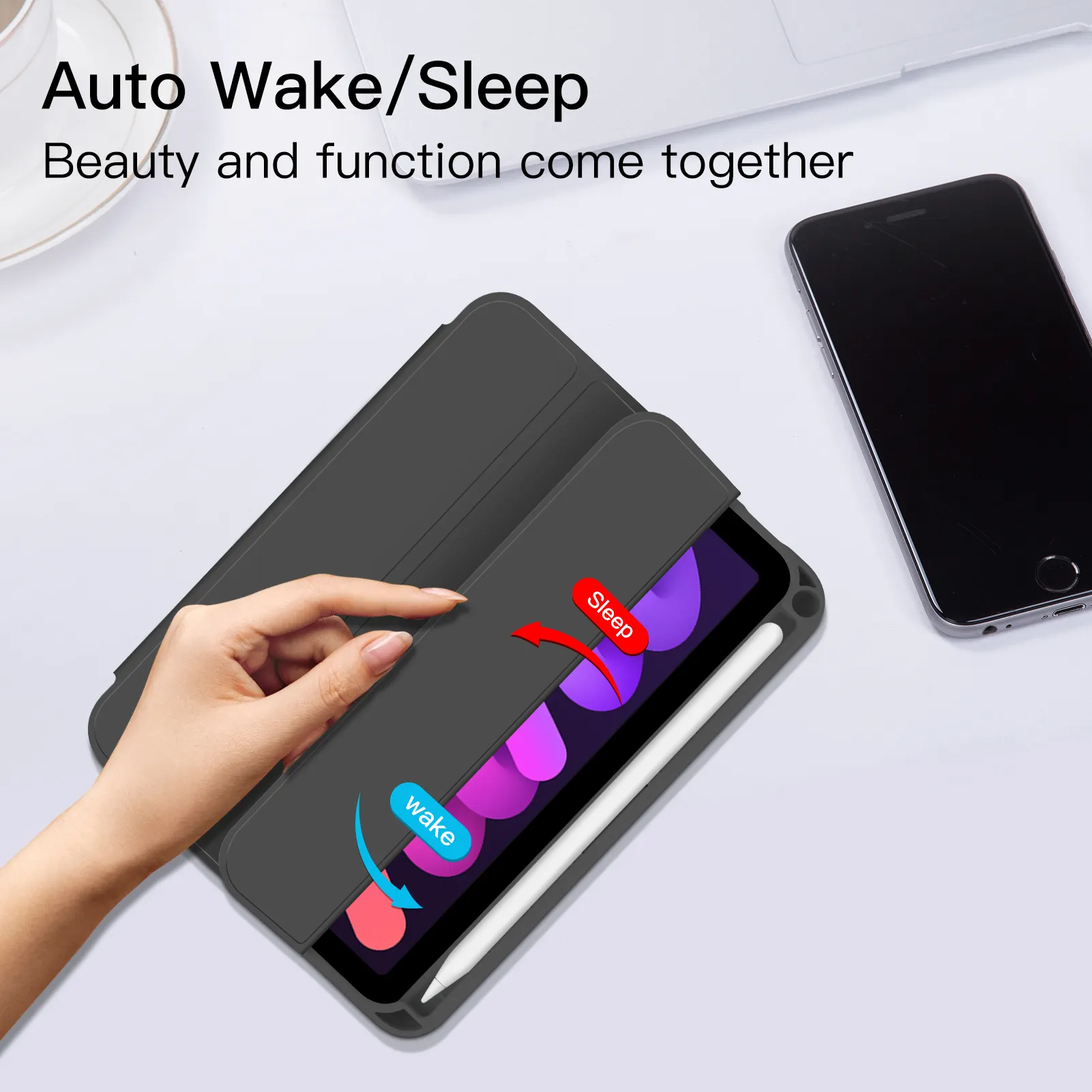 MLTIX 磁吸可拆式 iPad mini 8.3 吋 (第 7 代,2024,A17 Pro) 含筆槽磁扣透明背蓋保護套, 黑