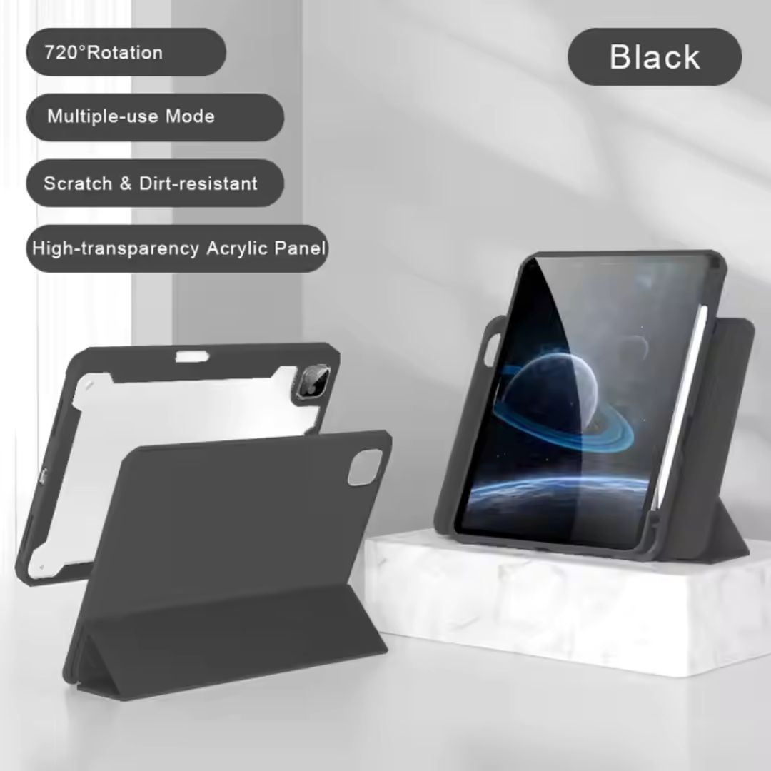 MLTIX 磁吸可拆式 iPad mini 8.3 吋 (第 7 代,2024,A17 Pro) 含筆槽磁扣透明背蓋保護套, 黑