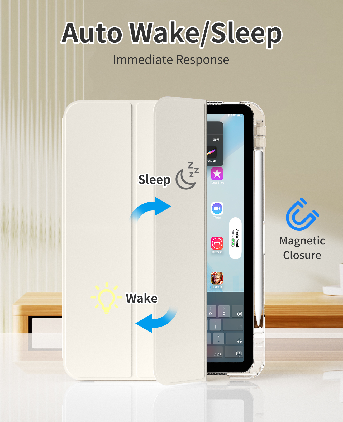 MLTIX MZH3 可拆卸插槽式 iPad Pro 13 吋 (第 7 代,2024,M4) 含筆槽透明被蓋保護殼, 淺綠色
