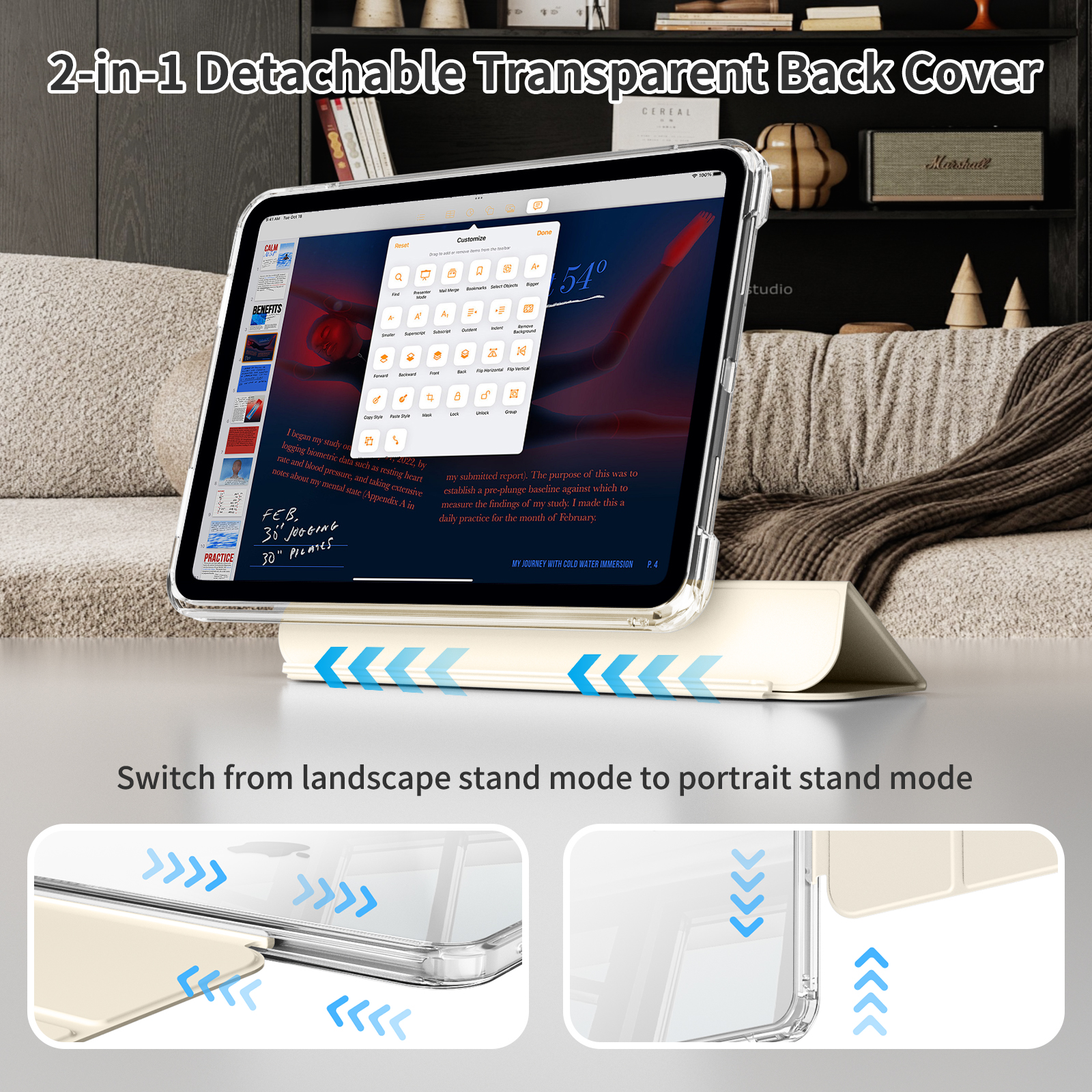 MLTIX MZH3 可拆卸插槽式 iPad 10.9 吋 (第 10 代,2022) 軟邊透明被蓋保護殼, 淺綠色