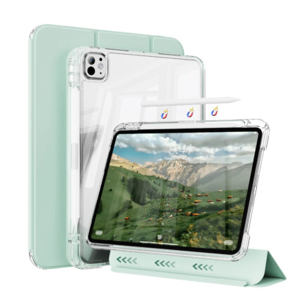 MLTIX MZH3 可拆卸插槽式 iPad Air 11 吋 (第 7 代，2025，M3) 含筆槽透明被蓋保護殼, 淺綠色