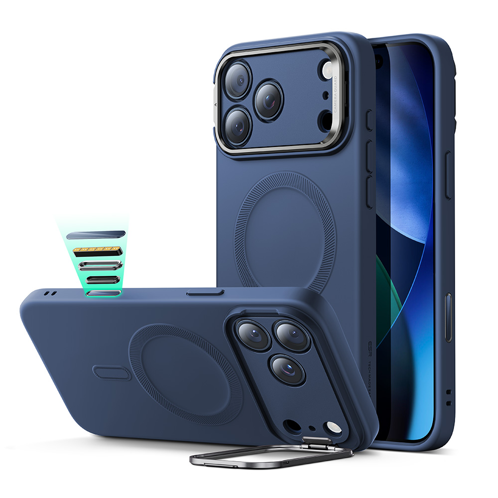 17Pro藍-2 ESR 億色 磁吸悅色系列 iPhone 17 Pro (6.3 吋,2025) 鏡頭支架手機保護殼 ( 按鍵款 ), 海軍藍:圖片 1