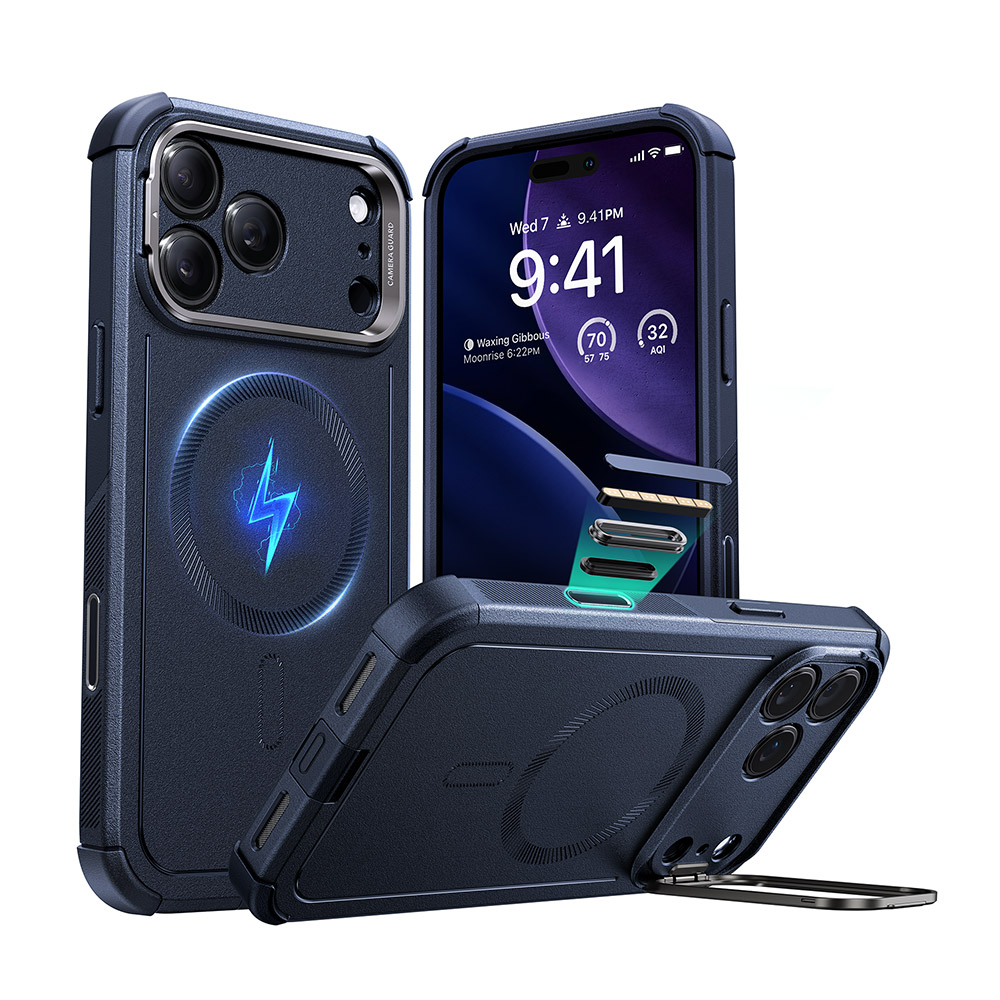 17pro藍3 ESR 億色 磁吸鐵甲系列 iPhone 17 Pro (6.3 吋,2025) 鏡頭支架手機保護殼 ( 按鍵款 ), 海軍藍:圖片 1