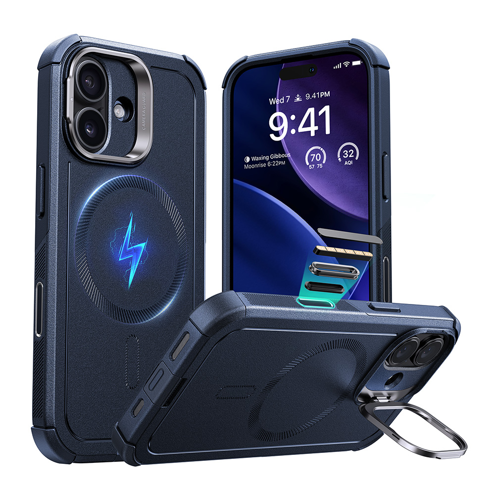 17藍3 ESR 億色 磁吸鐵甲系列 iPhone 17 (6.3 吋,2025) 鏡頭支架手機保護殼 ( 按鍵款 ), 海軍藍:圖片 1
