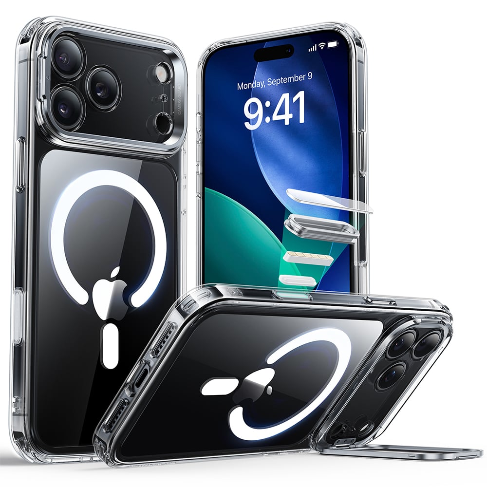 剔透白-3 ESR 億色 磁吸巧匯系列 iPhone 17 Pro (6.3 吋,2025) 鏡頭支架手機保護殼 ( 按鍵款 ), 透白:圖片 1