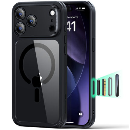 ESR 億色 磁吸巧匯系列 iPhone 17 Pro (6.3 吋，2025) 手機保護殼 ( 按鍵款 ), 黑邊剔透白