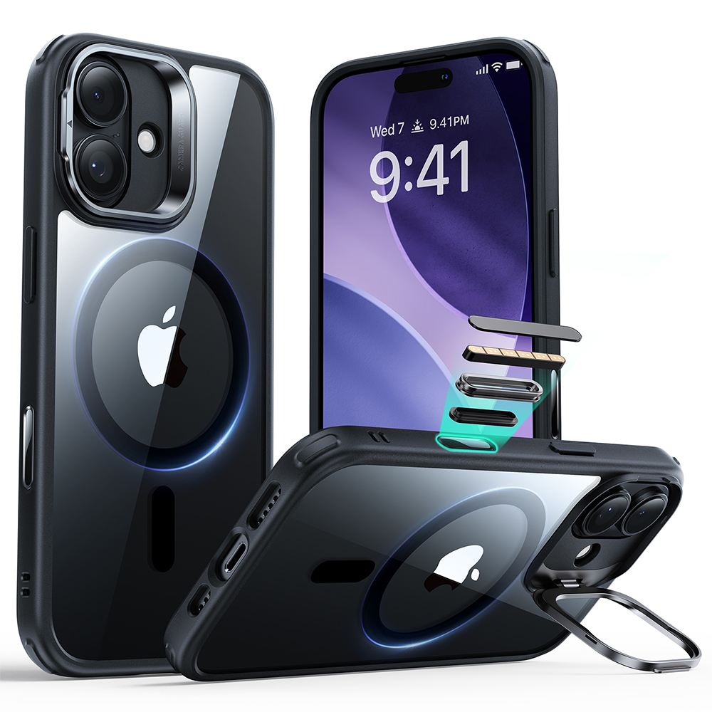 黑邊剔透白-3 ESR 億色 磁吸巧匯系列 iPhone 17 (6.3 吋,2025) 鏡頭支架手機保護殼 ( 按鍵款 ), 黑邊剔透白:圖片 1