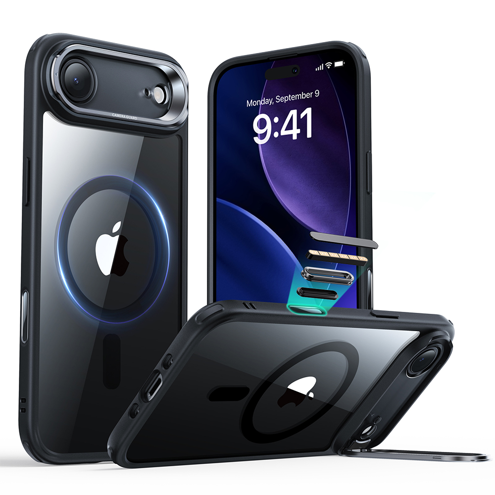 黑邊剔透白-3 ESR 億色 磁吸巧匯系列 iPhone 17 Air (6.5 吋,2025) 鏡頭支架手機保護殼 ( 按鍵款 ), 黑邊剔透白:圖片 1
