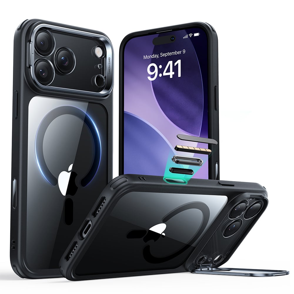 黑邊剔透白-3 ESR 億色 磁吸巧匯系列 iPhone 17 Pro (6.3 吋,2025) 鏡頭支架手機保護殼 ( 按鍵款 ), 黑邊剔透白:圖片 1