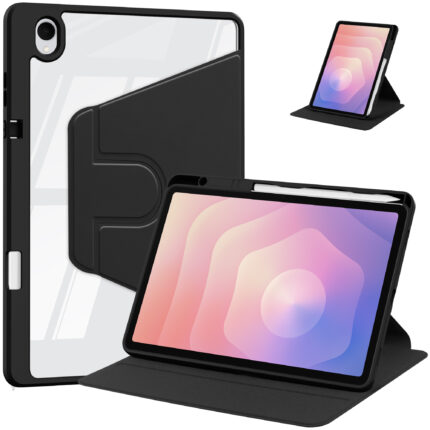 MLTIX S360 含筆槽防摔 Galaxy Tab S11 (11 吋，2025) 透明背板旋轉保護殼, 黑
