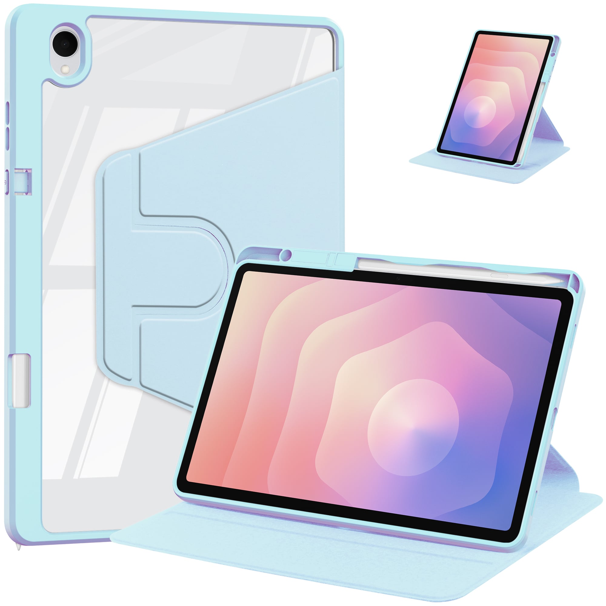 3-1 MLTIX S360 含筆槽防摔 Galaxy Tab S11 (11 吋,2025) 透明背板旋轉保護殼, 冰藍:圖片 1