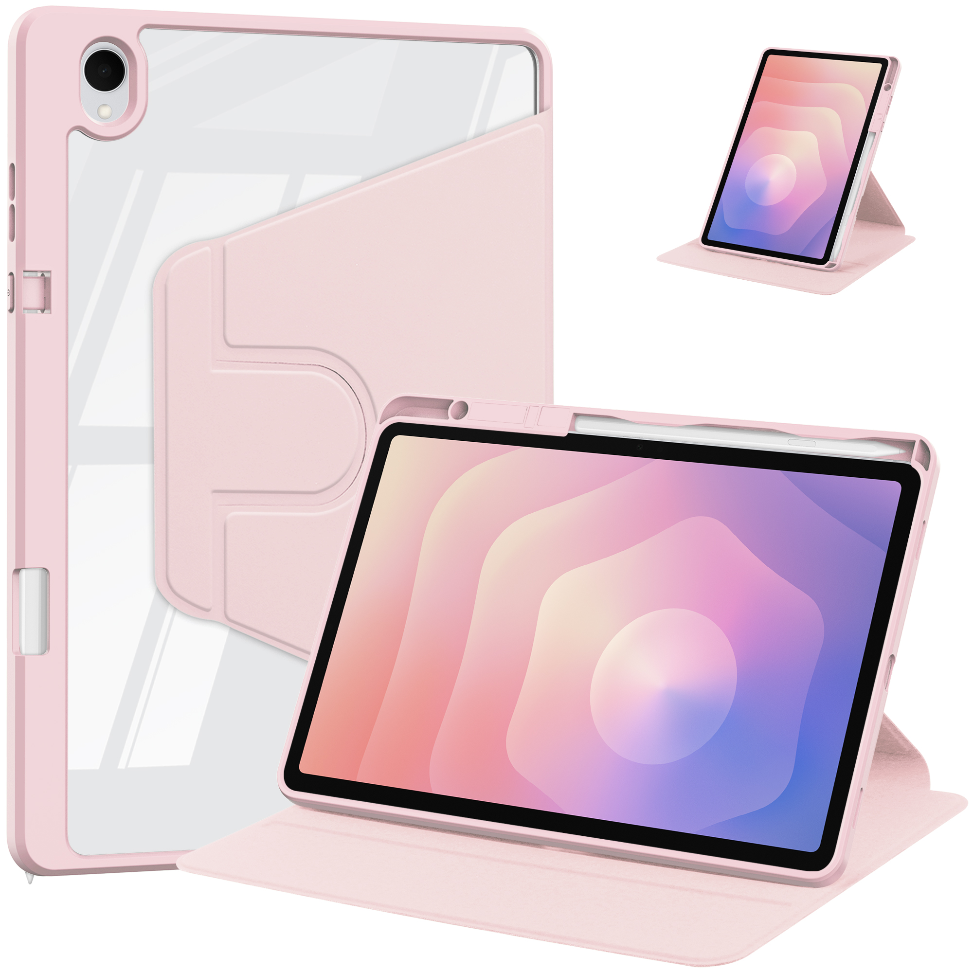 6-1 MLTIX S360 含筆槽防摔 Galaxy Tab S11 (11 吋,2025) 透明背板旋轉保護殼, 粉:圖片 1
