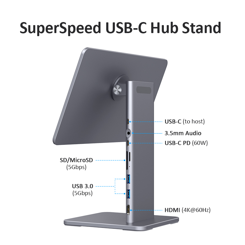 MLTIX 多工 Hub USB-C iPad Pro 12.9 吋 (第 6 代,2022,M2) 磁吸式桌面站立支架, 太空灰
