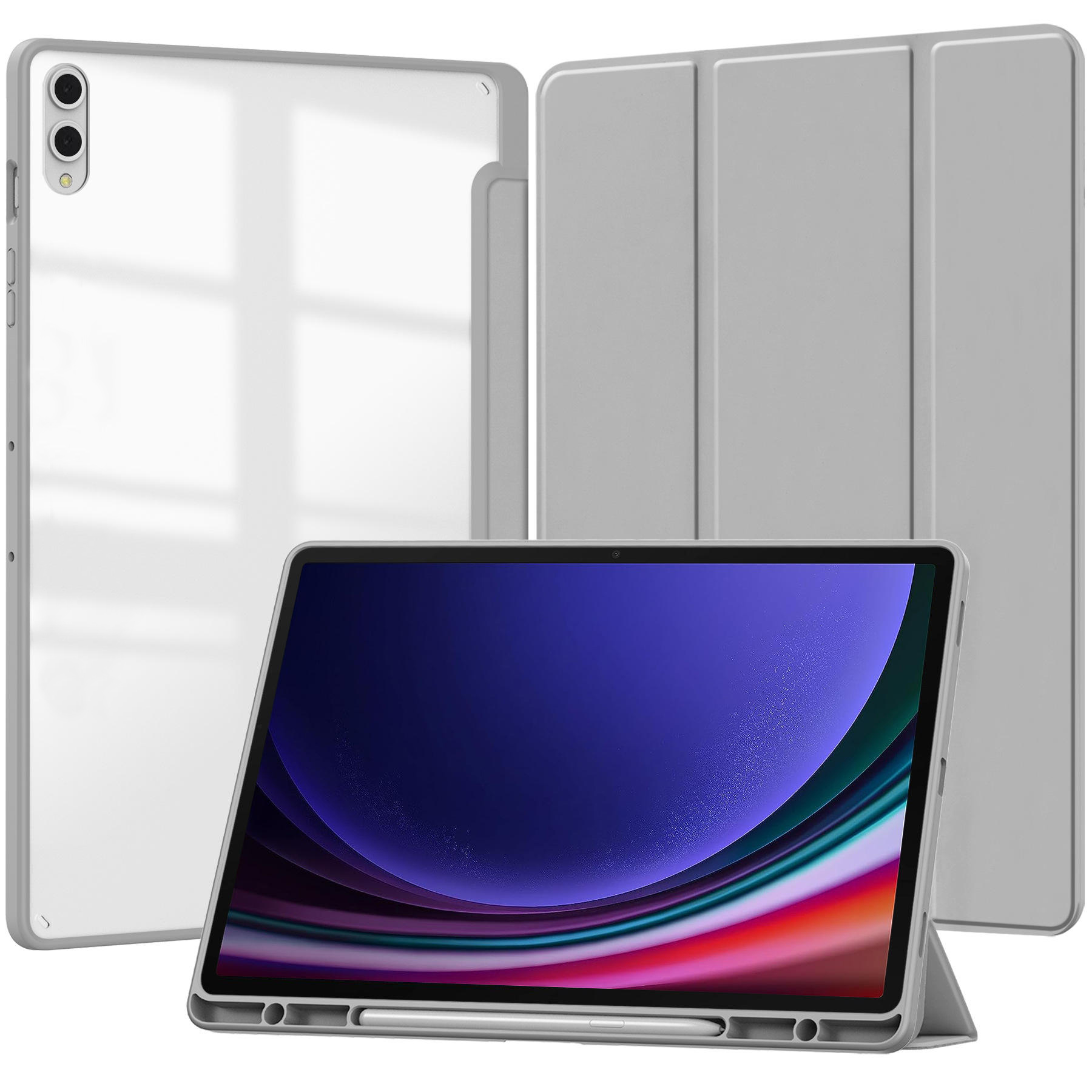 灰_0_0 MLTIX 三折筆槽款 Galaxy Tab S11 (11 吋,2025) 透明背版保護殼, 灰:圖片 1