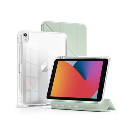 MLTIX MZH 可拆卸滑軌 iPad 10.2 吋 (第 9 代，2021) 多角度含筆槽透明背蓋保護殼, 淺綠色