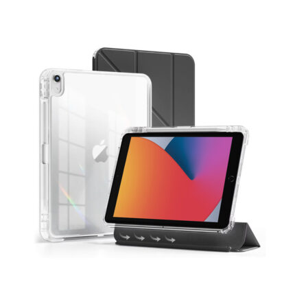 MLTIX MZH 可拆卸滑軌 iPad 10.2 吋 (第 7 代，2019) 多角度含筆槽透明背蓋保護殼, 黑