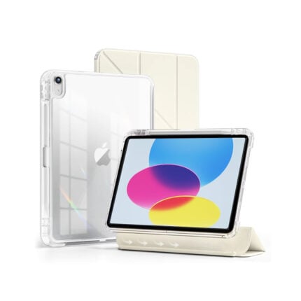 MLTIX MZH 可拆卸滑軌 iPad 10.9 吋 (第 10 代，2022) 多角度含筆槽透明背蓋保護殼, 星光白