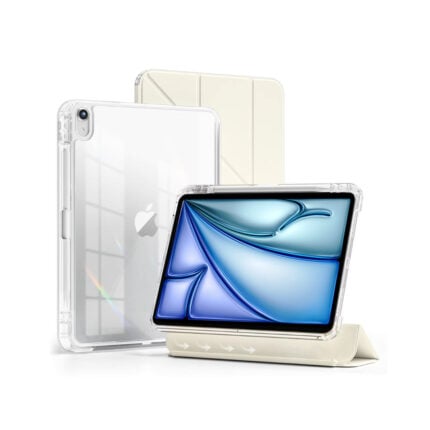MLTIX MZH 可拆卸滑軌 iPad Air 13 吋 (第 3 代，2026，M4) 多角度含筆槽透明背蓋保護殼, 星光白