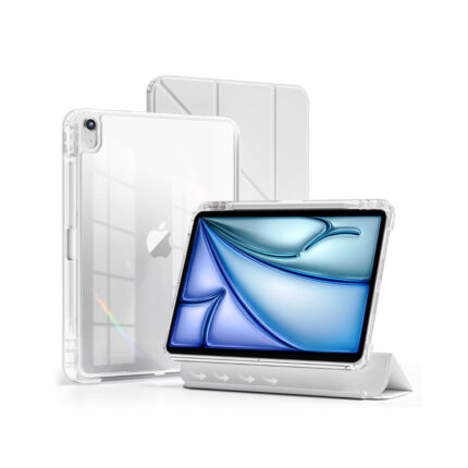 MLTIX MZH 可拆卸滑軌 iPad Air 13 吋 (第 3 代，2026，M4) 多角度含筆槽透明背蓋保護殼, 淺灰