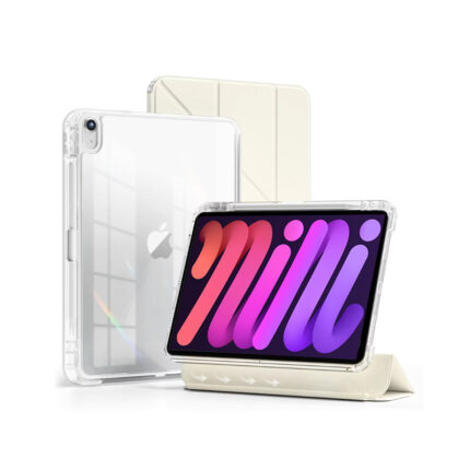 MLTIX MZH 可拆卸滑軌 iPad mini 8.3 吋 (第 7 代，2024，A17 Pro) 多角度含筆槽透明背蓋保護殼, 星光白