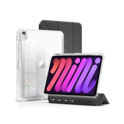 MLTIX MZH 可拆卸滑軌 iPad mini 8.3 吋 (第 7 代，2024，A17 Pro) 多角度含筆槽透明背蓋保護殼, 黑