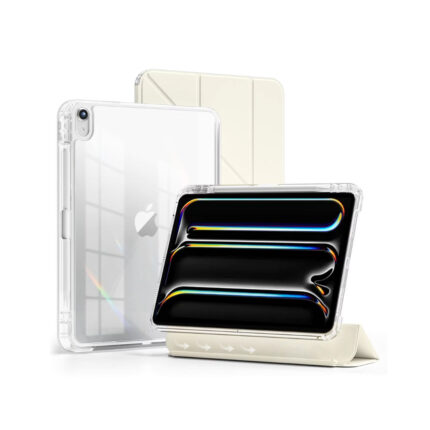 MLTIX MZH 可拆卸滑軌 iPad Pro 13 吋 (第 8 代，2025，M5) 多角度含筆槽透明背蓋保護殼, 星光白