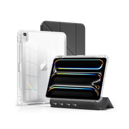 MLTIX MZH 可拆卸滑軌 iPad Pro 13 吋 (第 7 代，2024，M4) 多角度含筆槽透明背蓋保護殼, 黑
