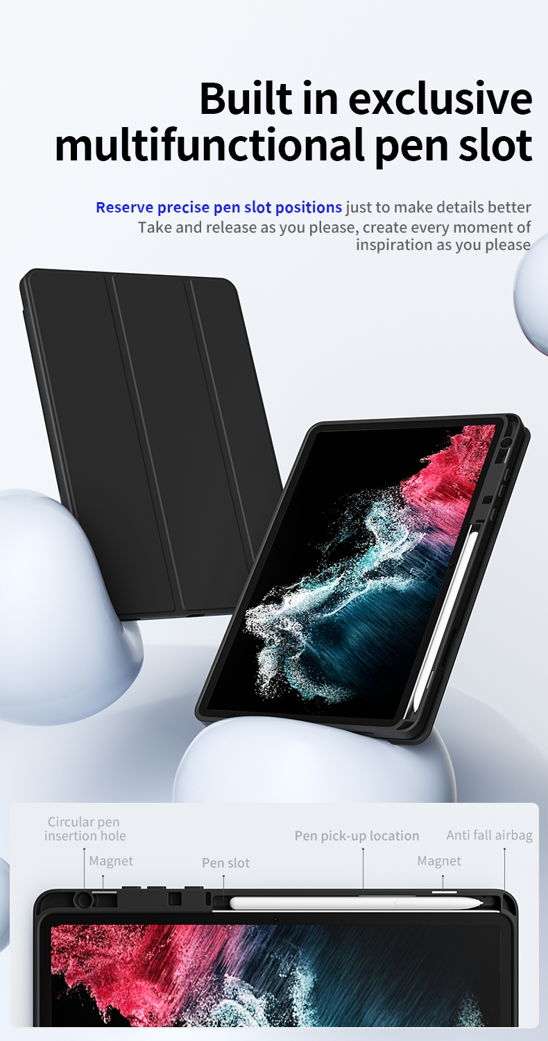MLTIX 掀蓋磁吸 三折 Galaxy Tab S11 (11 吋,2025) 素色含筆槽保護殼, 粉