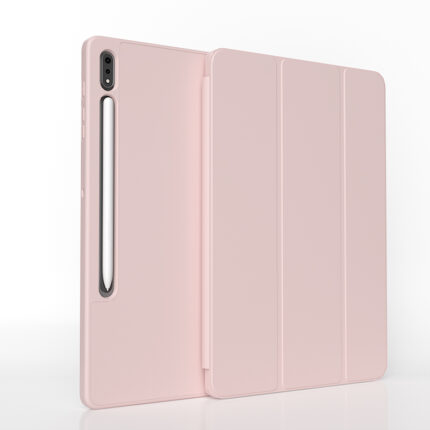 MLTIX 掀蓋磁吸 三折 Galaxy Tab S9 (11 吋，2023) 素色含筆槽保護殼, 粉