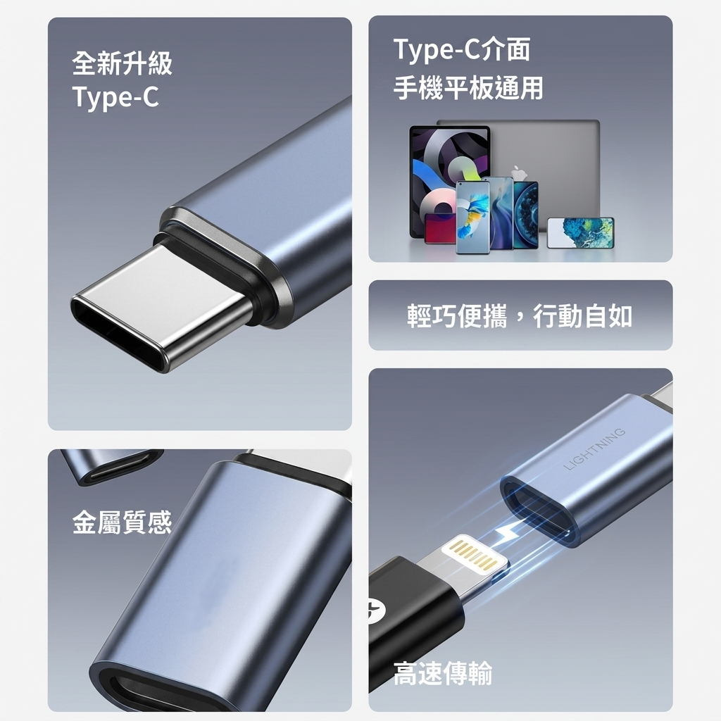 MLTIX Lightning 轉 USB-C 手機 / 平板 60W 充電傳輸轉接頭