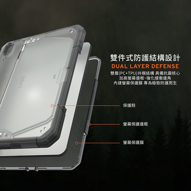 UAG 耐衝擊 Trooper 雙件式 iPad 11 吋 (第 11 代,2025,A16) 軍規防摔保護殼, 透明