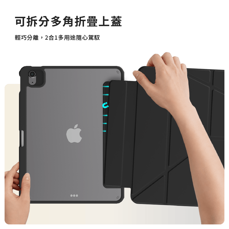 JTLEGEND Youth Transformer iPad Pro 12.9 吋 (第 3 代,2018) 含筆槽可拆面蓋防摔保護殼, 曜黑